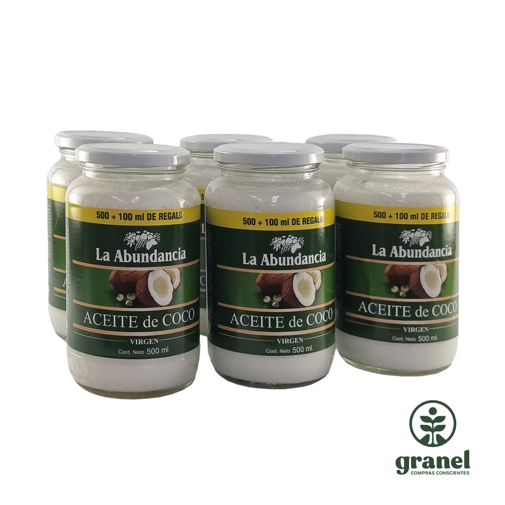 [Por encargue, plazo hasta 7 días] Aceite de coco virgen La Abundancia 600ml. Caja 6 unidades