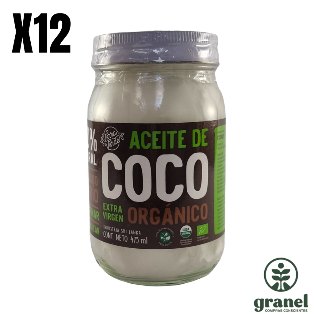 [Por encargue, plazo hasta 7 días] Aceite de coco orgánico extra virgen Terra Verde 475ml. Caja 12 unidades
