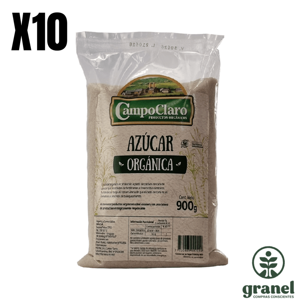 Azúcar orgánica Campo Claro 900g. Funda 10 unidades