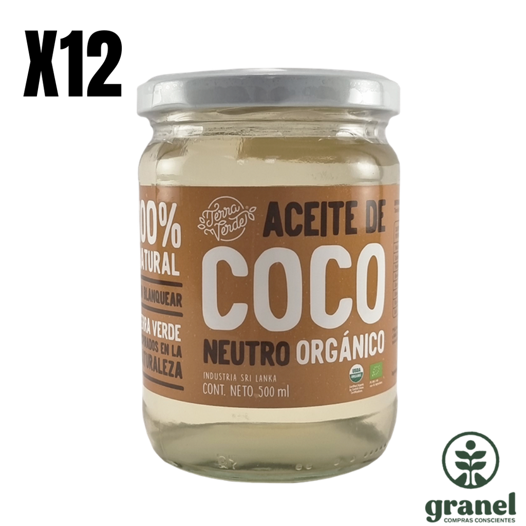 [9981] [Por encargue, plazo hasta 7 días] Aceite de coco neutro orgánico Terra Verde 500ml. Caja 12 unidades
